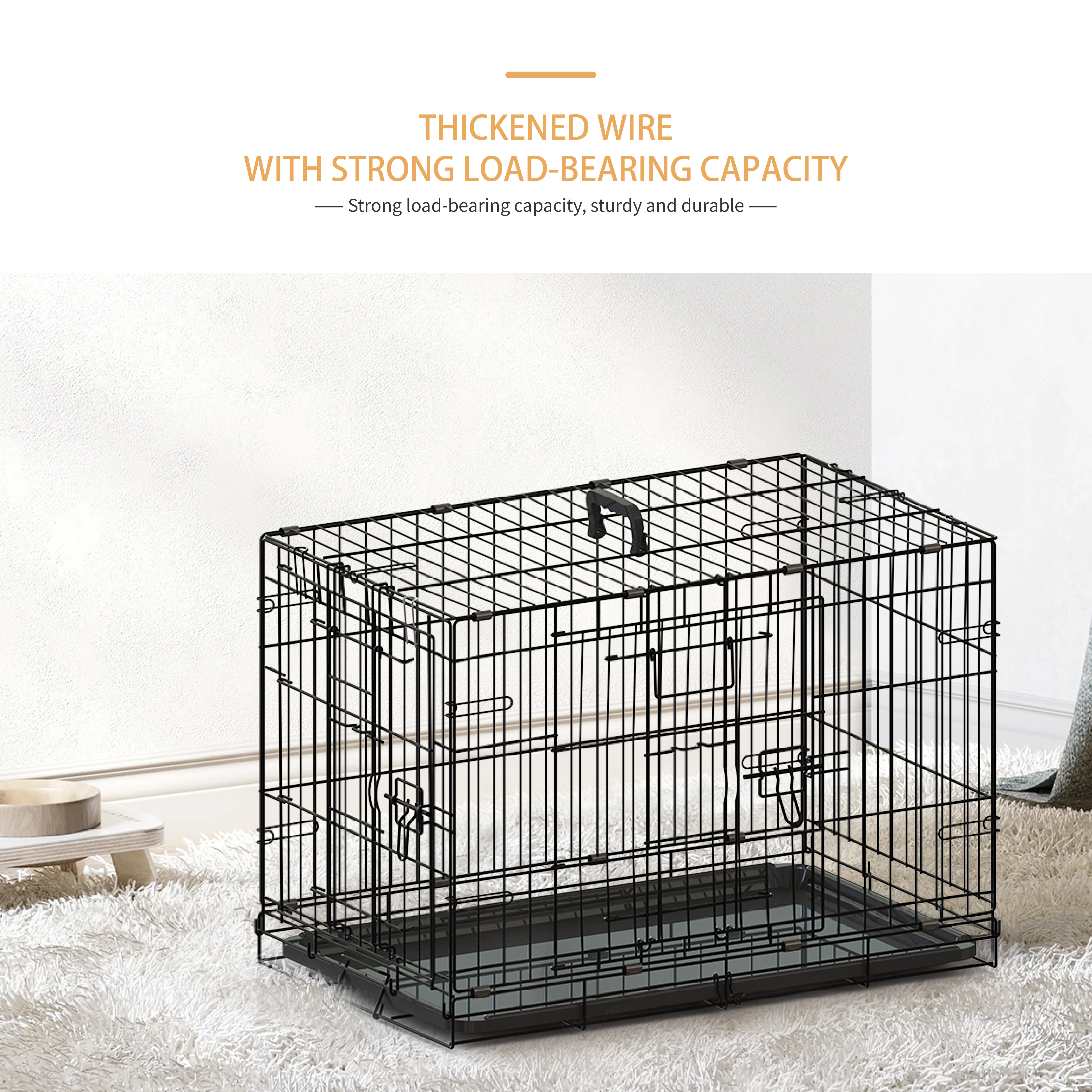 30-inch Black Wire Dog Cage Double Lock Mechanism Double Door Single Handle Single Bolt_voghion.com
